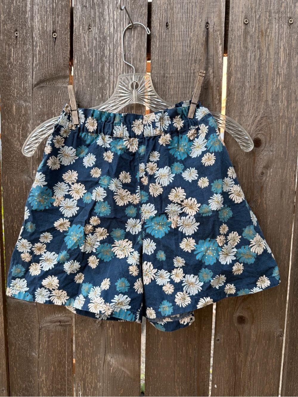 Uniqlo Navy Floral Elastic-Waist Girls Shorts with Teal and White Flowers
